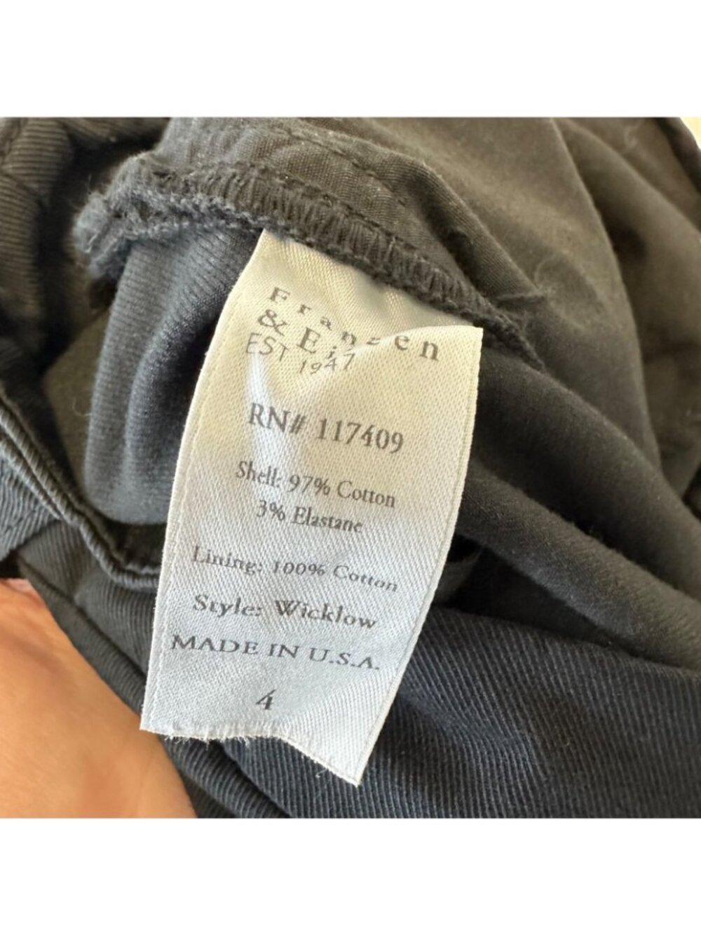Frank & Eileen Womens Wicklow Cropped Chino Pants Black Frayed Hem Size 4 - Picture 7 of 12